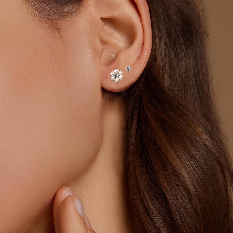 IMBOS Pearl Earrings 14k Gold Plated Daisy Flower Stud Earrings for Women Ball Stud Flat Back Earring Hypoallergenic Statement Earring Trendy Jewelry Gift for Women - Image 2